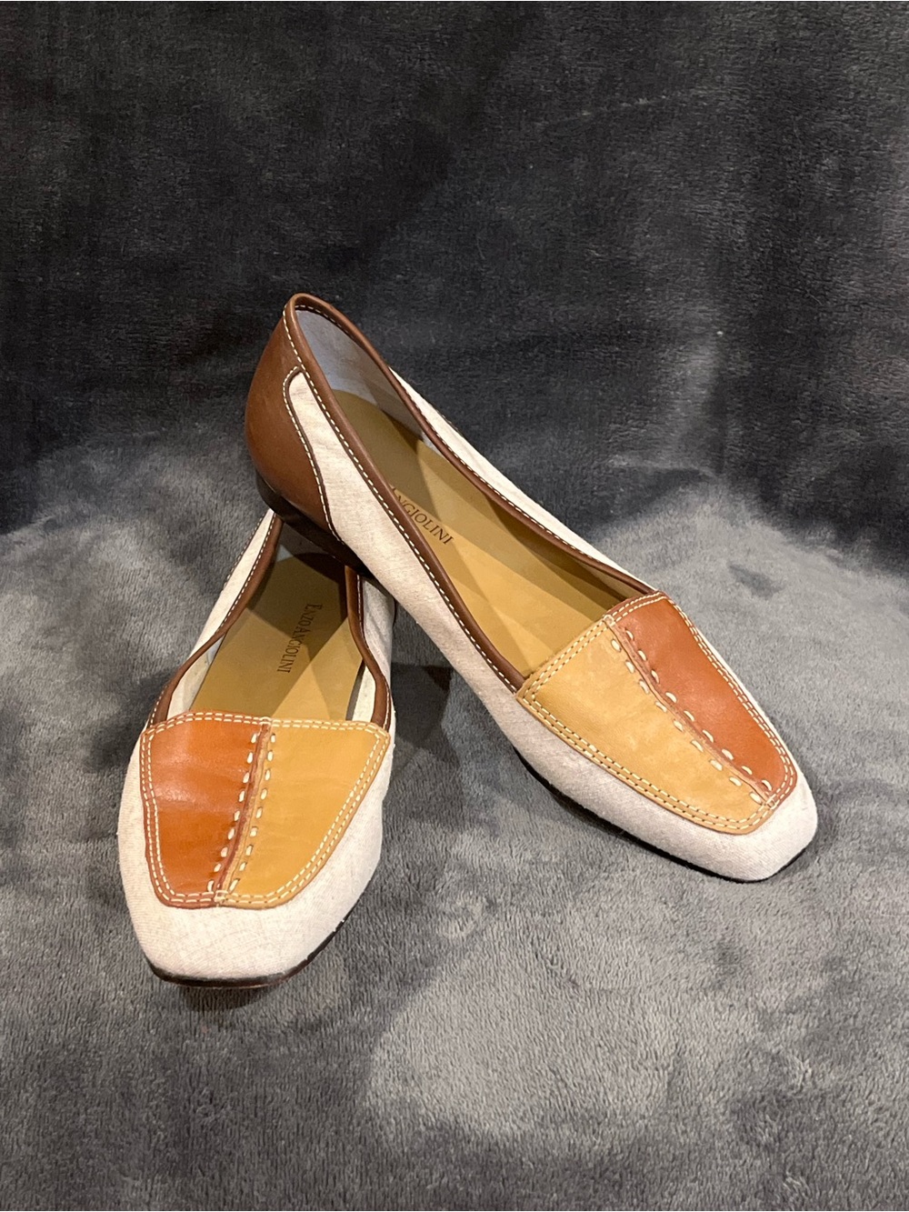 Enzo Angiolini colorblock flat loafers. Leather & fabric. Contrast stitching 7.5